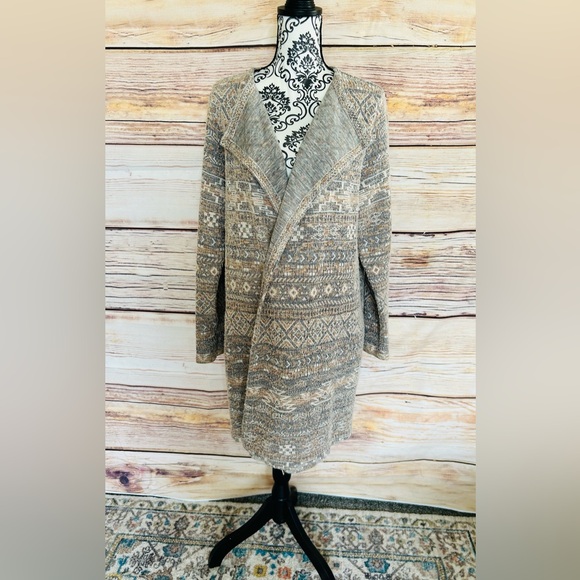 Lucky Brand Women’s Plus Aztec Boho  Open Front Knit Textured Cardigan Sweater - Picture 3 of 14